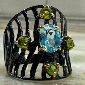 Gemstone sterling ring size 9.25 with black rhodium and yellow gold plating.NEW